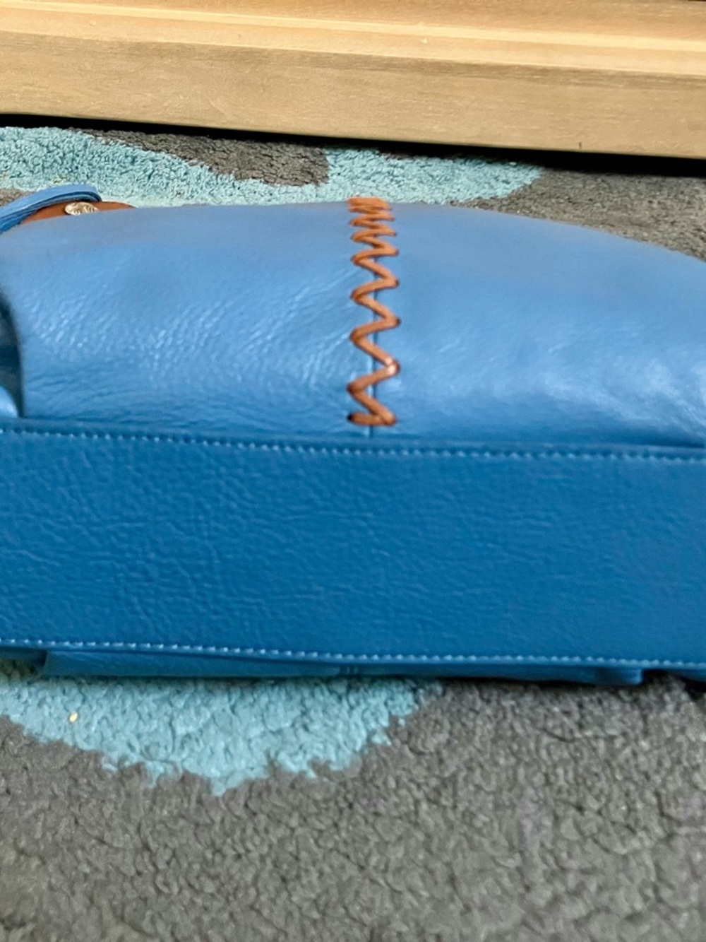 Brighton Blue Leather Shoulder Bag with Brown Trim - Picture 12 of 13